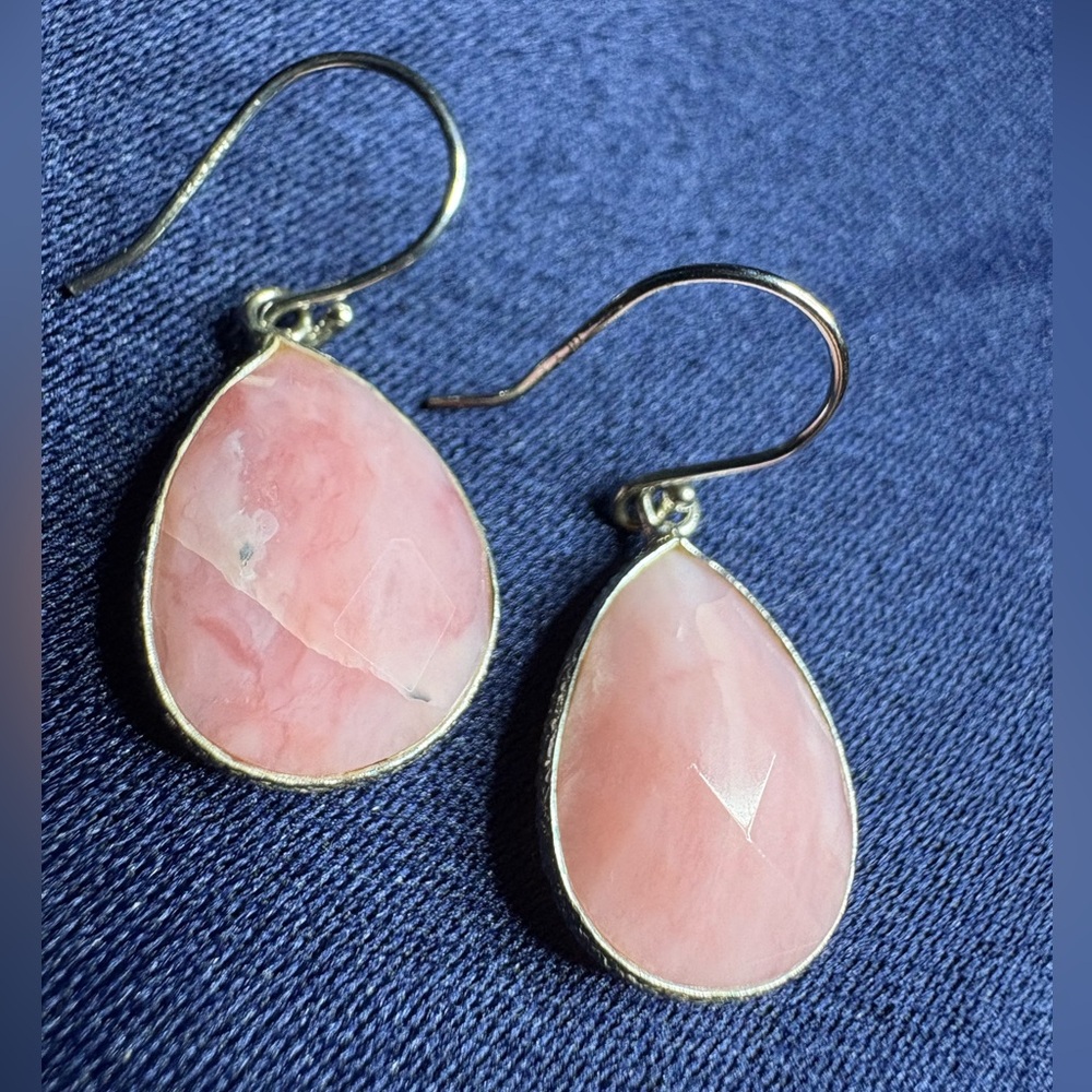 Earrings Pink Opal Gemstones Teardrop Healing Stone Drop Dangle